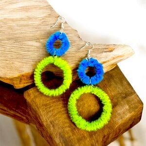 Vibrant Blue and Green Hoop Earrings